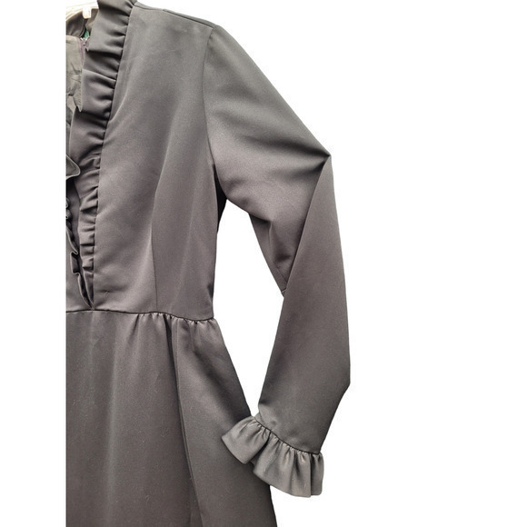 Vintage Ruffle Cuff V-neck and Hem Long Sleeve Goth‎ Line A-line Midi Prom Dress - Picture 6 of 12